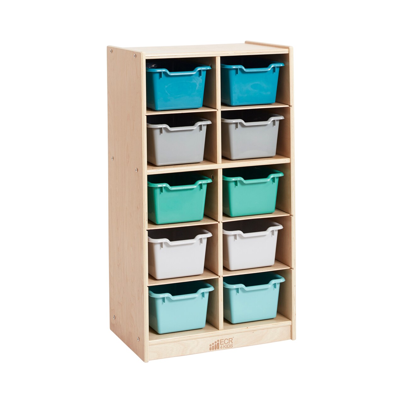 10 Cubby Mobile Tray Cabinet with 10 Scoop Front Storage Bins